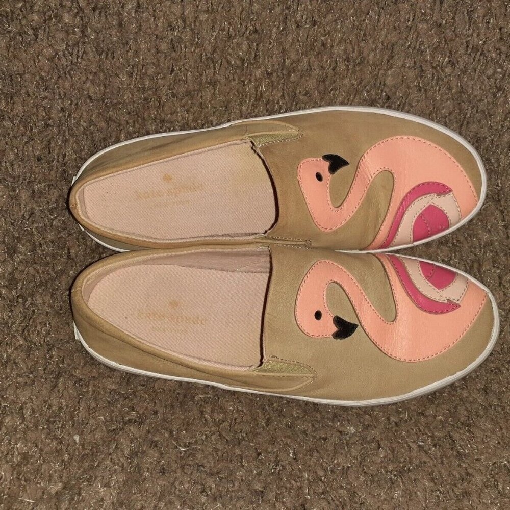 KATE SPADE-Selma-Flamingo Leather Applique/Beige Nubuck-LTD. ED-Sz 7.5-Excellent - Picture 6 of 7